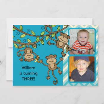 Custom Photo Swinging Monkeys Birthday Invitation by kids_birthdays at Zazzle