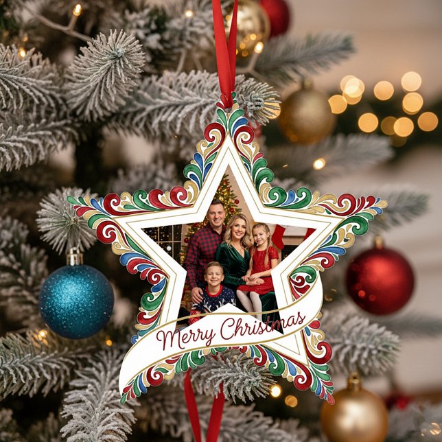 Custom photo swirled christmas star ornament (Creator Uploaded)