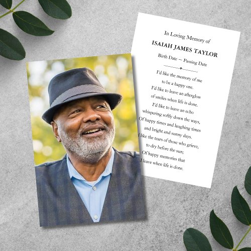 Custom Photo Sympathy Funeral Memorial Card