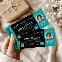 Custom Photo Teal Black Graduation Invite Tickets