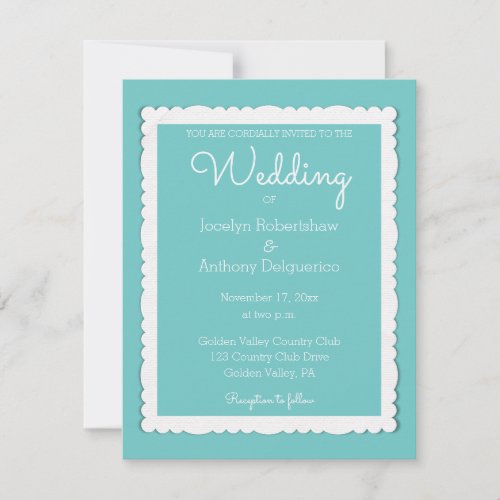 Custom Photo Teal Blue and White Wedding Invitation