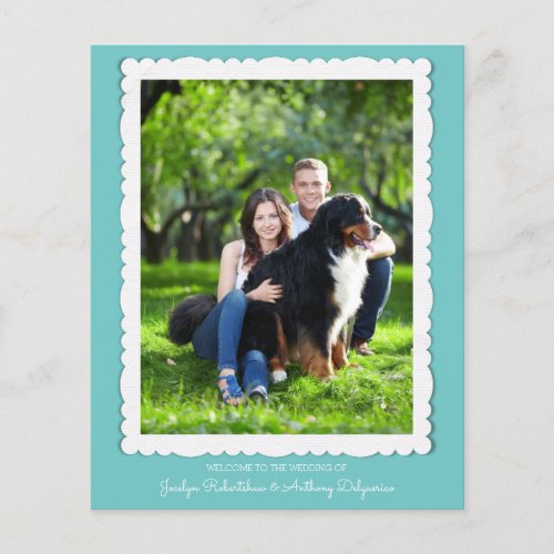 Custom Photo Teal Blue and White Wedding Program