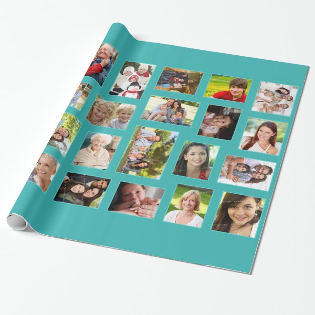 Custom Photo Teal Wrapping Paper (Unrolled)