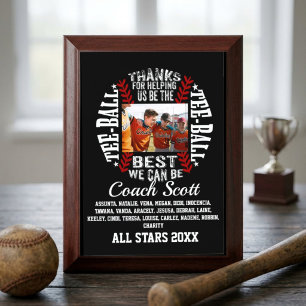 Custom Photo Tee-Ball Coach Team Roster Award Plaque