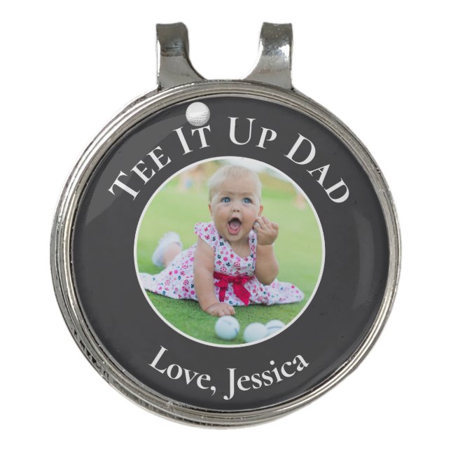 Custom Photo Tee It Up Dad Gray Golf Hat Clip (Front)