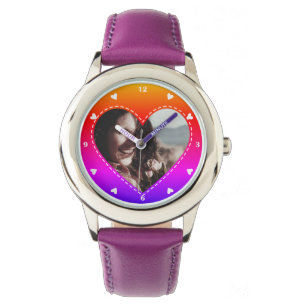 Custom Photo Template Heart Shape Frame Rainbow Watch