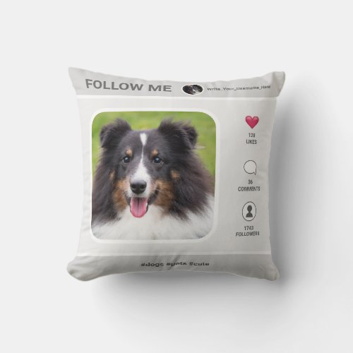 Custom Photo Template In Social Media Theme _ Gray Throw Pillow