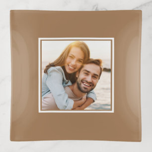Custom Photo Template Modern Brown White Trendy Trinket Tray
