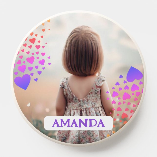 Custom Photo Template Name Lots of Rainbow Hearts PopSocket (Popsocket)