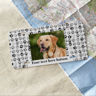 Custom Photo Template Pet Paws Dog Cat License Plate