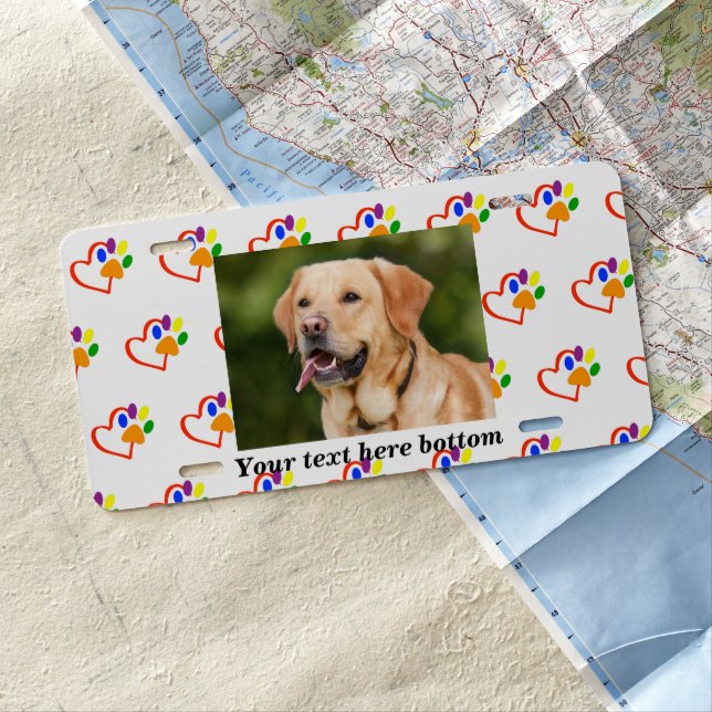 Custom Photo Template Pet Paws Dog Cat Rainbow License Plate (In Situ)
