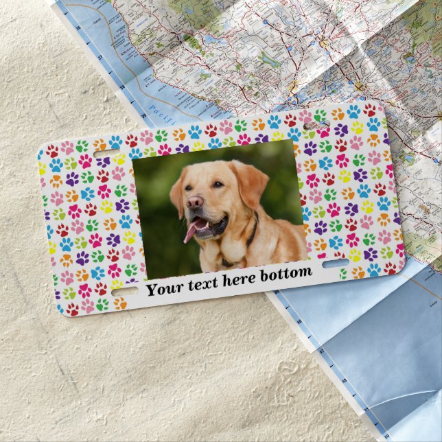 Custom Photo Template Pet Paws Dog Cat Rainbow License Plate (In Situ)