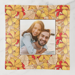 Custom Photo Template Tropical Floral Pattern Cute Trinket Tray