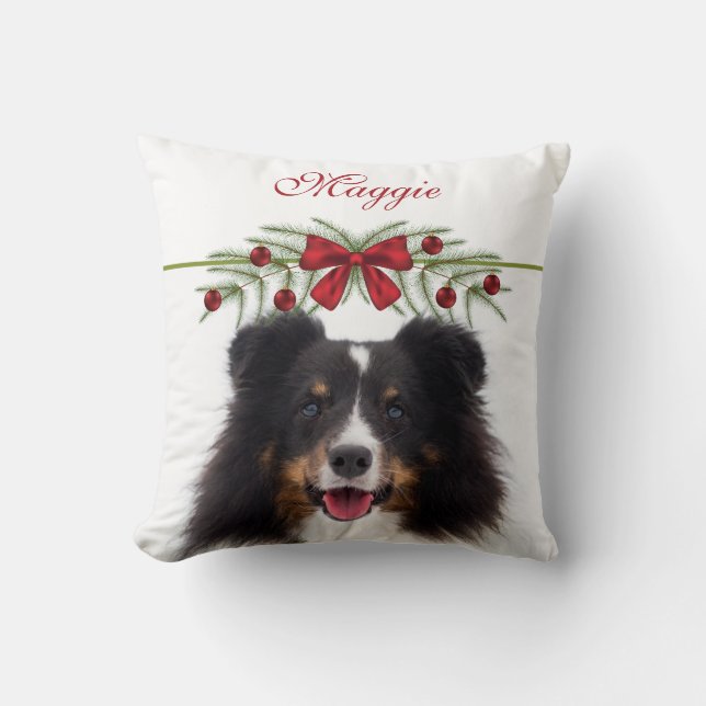 Custom Photo Template With Christmas Garland Throw Pillow (Front)