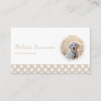 Custom Photo Template With White Paws On Beige Bus Business Card
