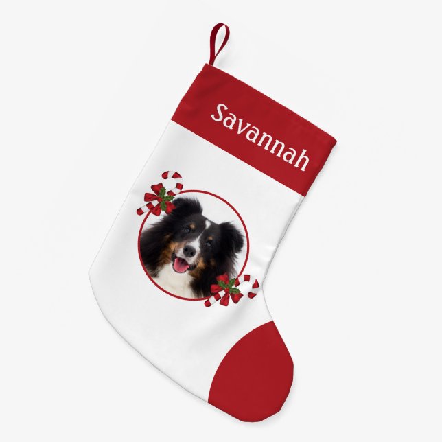 Custom Photo Templates With Candy Canes And Name Small Christmas Stocking (Front (Hanging))