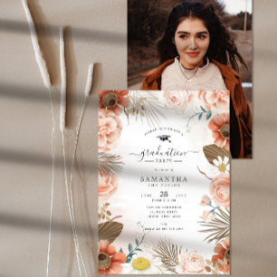 Custom Photo Terracotta Boho Graduation Party Invitation