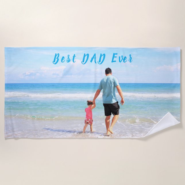 Custom Photo Text Beach Towel Your Photos with Dad (Front)