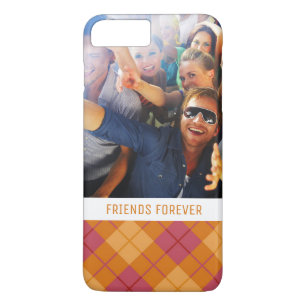Custom Photo & Text Bias Plaid in Orange and Pink iPhone 8 Plus/7 Plus Case