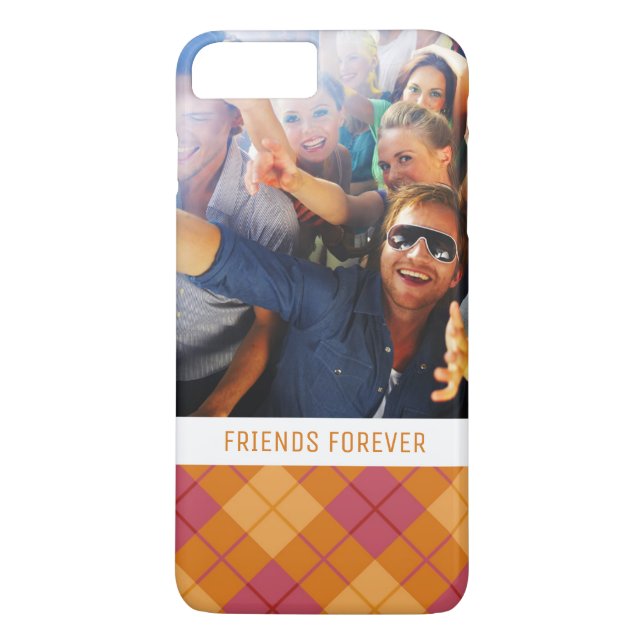 Custom Photo & Text Bias Plaid in Orange and Pink Case-Mate iPhone Case (Back)