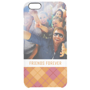 Custom Photo & Text Bias Plaid in Orange and Pink Clear iPhone 6 Plus Case