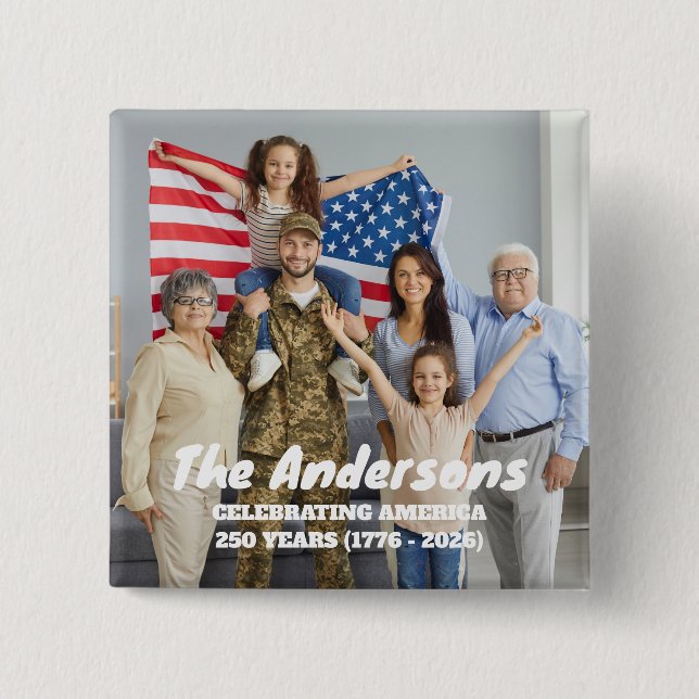Custom Photo & Text Celebrating America 250 Years  Button (Front)
