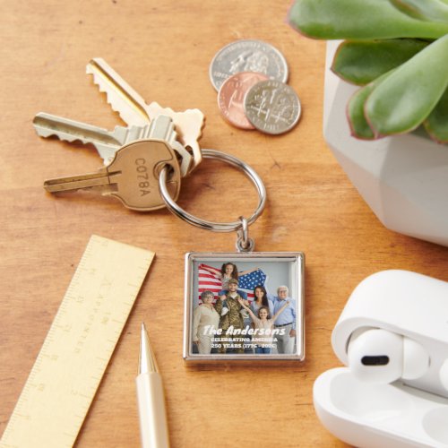 Custom Photo & Text Celebrating America 250 Years Keychain