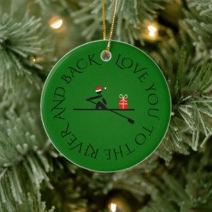 Custom photo text christmas rower green ceramic ornament