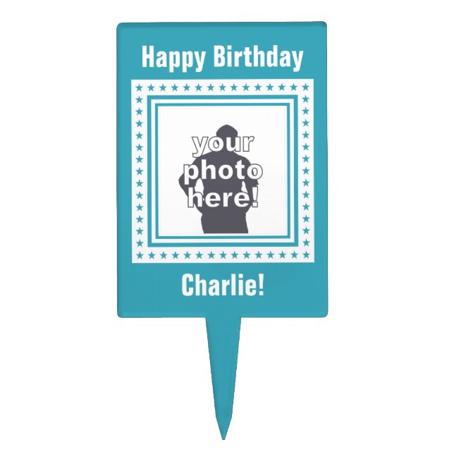 CUSTOM PHOTO, TEXT & COLOR cake topper (Front)