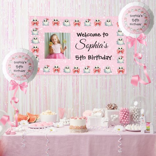 Custom PhotoText Cute Ghost Theme Kids Birthday  Banner