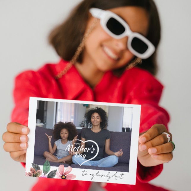 Custom Photo text Floral Happy Mothers Day Aunt Holiday Card (Creator Uploaded)