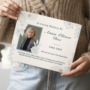 Custom Photo Text Floral Line Art Memorial Funeral Guest Book