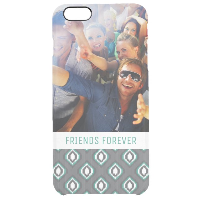 Custom Photo & Text Geometric Retro Ikat Pattern Uncommon iPhone Case (Back)