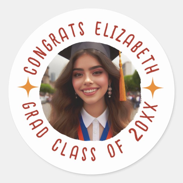 Custom Photo Text Graduation Congrats Grad Classic Round Sticker (Front)