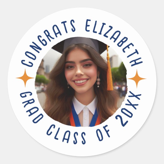Custom Photo Text Graduation Congrats Grad Classic Round Sticker (Front)