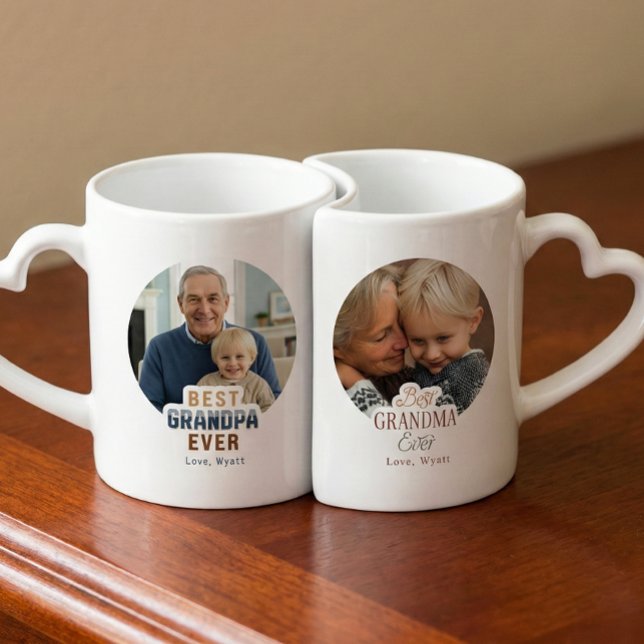 Custom Photo Text Grandma Grandpa Coffee Mug Set (Creator Uploaded)