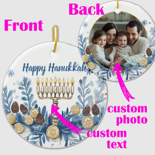 Custom photo & text Hanukkah Festival of Lights Ceramic Ornament