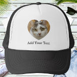 Custom Photo Text Heart Template Personalized Trucker Hat<br><div class="desc">Upload a photo, add text, and easily create your personalized photo hat. Click CUSTOMIZE FURTHER to change the text color. You can TRANSFER this DESIGN on other Zazzle products and adjust it to fit most of the Zazzle items. Standard Studio designs are made in high-resolution vector graphics for a professional...</div>