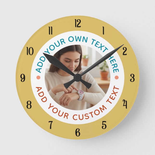 Custom Photo & Text Home Decor – Personalized Gift Round Clock (Front)