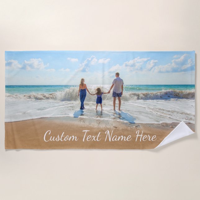Custom Photo Text Name Beach Towel Your Photos (Front)