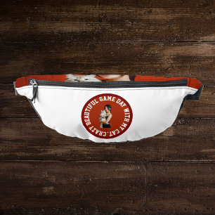 Custom Photo Text Pet Cat Mom Game Day White Red Fanny Pack