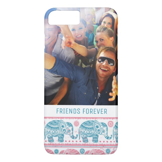 Custom Photo & Text Pink & Teal Elephant Pattern Case-Mate iPhone Case (Back)