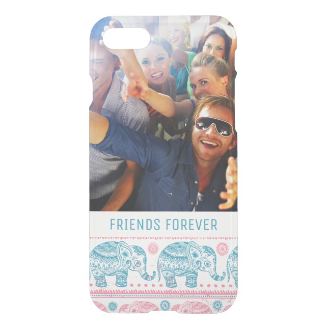 Custom Photo & Text Pink & Teal Elephant Pattern Uncommon iPhone Case (Back)