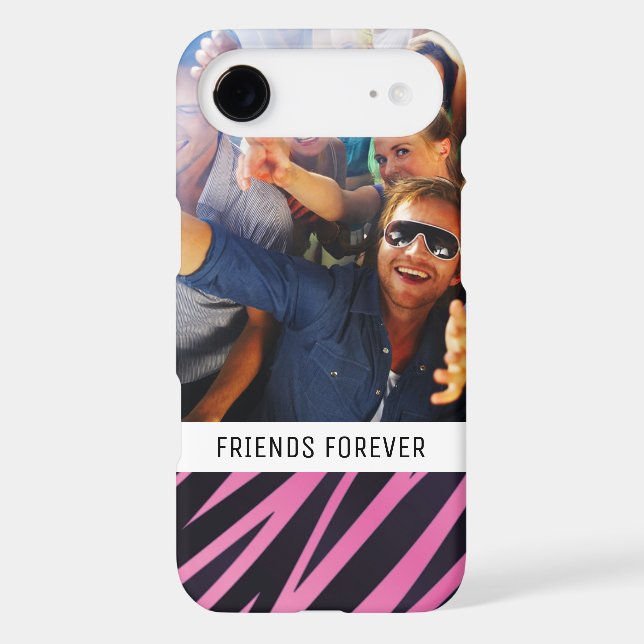Custom Photo & Text Pink Zebra Stripe Background Case-Mate iPhone Case (Back)