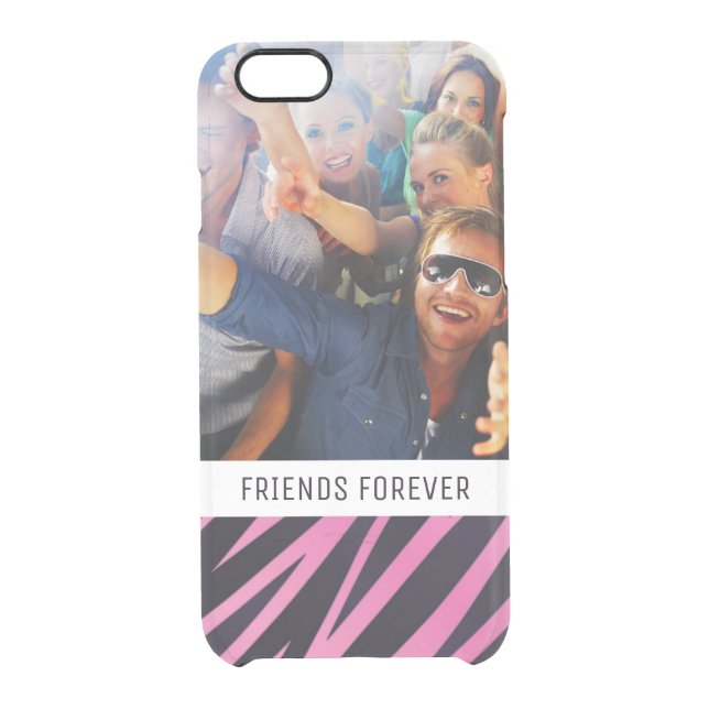 Custom Photo & Text Pink Zebra Stripe Background Uncommon iPhone Case (Back)