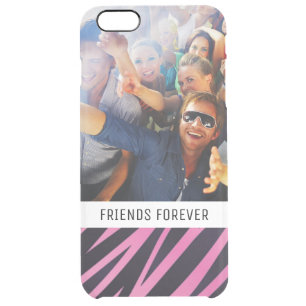Custom Photo & Text Pink Zebra Stripe Background Clear iPhone 6 Plus Case