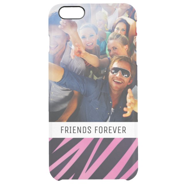 Custom Photo & Text Pink Zebra Stripe Background Uncommon iPhone Case (Back)