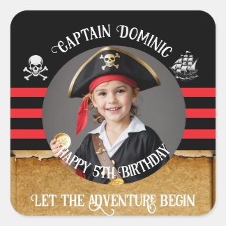 Custom photo & text Pirate Birthday Party Square Sticker