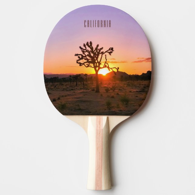 Custom Photo Text Purple Orange Joshua Tree Sunset Ping Pong Paddle (Front)