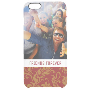 Custom Photo & Text Red and Gold Floral Pattern Clear iPhone 6 Plus Case
